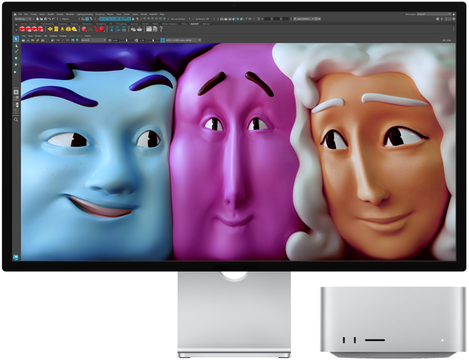Vooraanzicht van Mac Studio met Studio Display