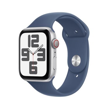 Apple Watch SE Cellular - 44mm - Silver Aluminium - Denim Sport Band - S/M (140-190mm)