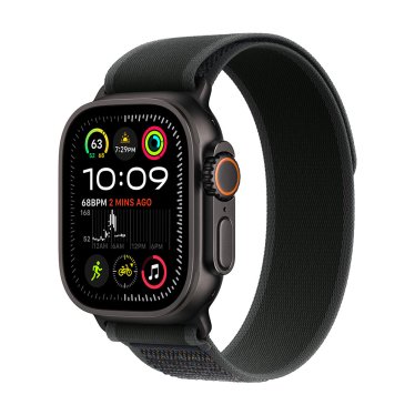 !Apple Watch Ultra 2 - 49mm - Black Titanium - Black Trail Loop - (S/M) (130-180mm)