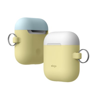 !Elago Protective Silicon DUO Hang Case - Airpods - Yellow/Pastel Blue/Pastel Blue