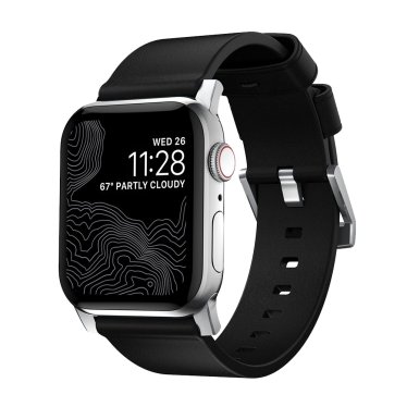Nomad Modern Apple Watch bandje 42mm / 44mm - Zwart met zilveren gesp