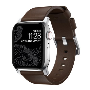 Nomad Modern Apple Watch bandje 42mm / 44mm - Bruin met zilveren gesp