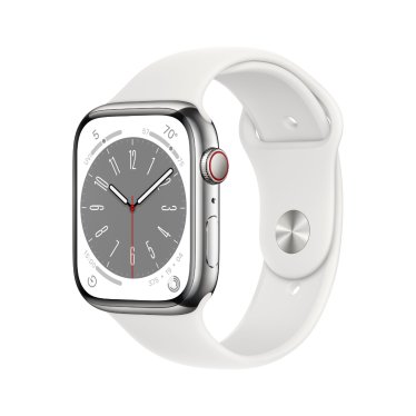 Apple Watch S8 + Cellular - 45mm Steel - Silver - White Sportband