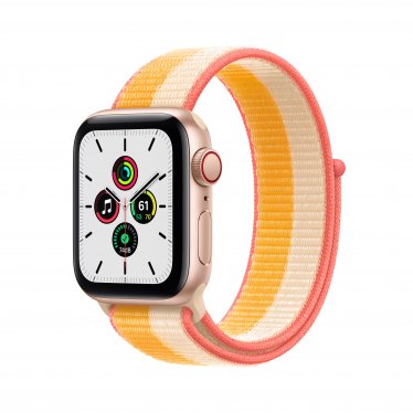 Apple Watch SE met 4G (40mm) - goud - met een maïs/wit geweven sportbandje (2021)
