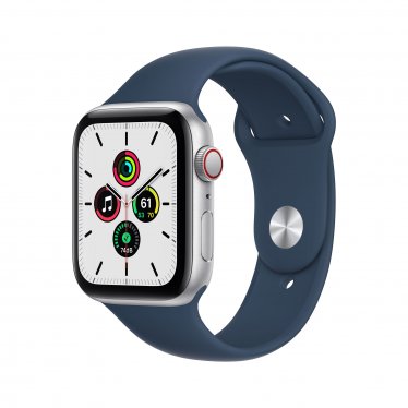 Apple Watch SE met 4G (44mm) - zilver - met een abyss-blauw sportbandje (2021)