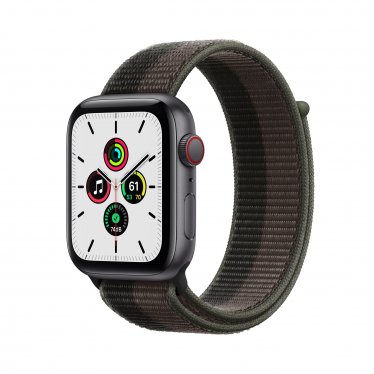 Apple Watch SE met 4G (44mm) - spacegrijs - met een tornado/grijs geweven sportbandje (2021)