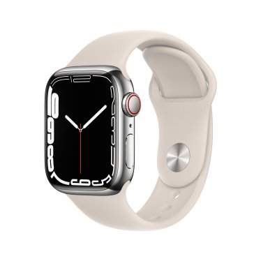 Apple Watch Series 7 met 4G (41mm) - zilver staal - met sterrenlicht sportbandje