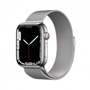 Apple Watch Series 7 met 4G (45mm) - zilver staal - met zilver Milanees bandje