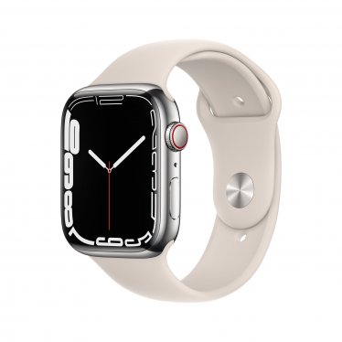 Apple Watch Series 7 met 4G (45mm) - zilver staal - met sterrenlicht sportbandje