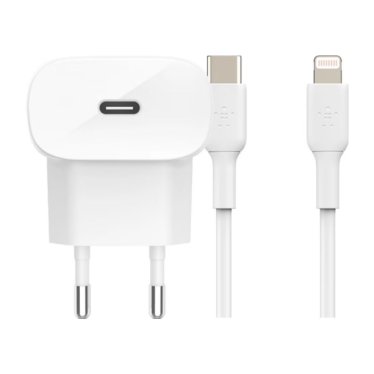 Belkin 20w USB-C PD PPS Wall Charger with 1m Lightning Cable - White