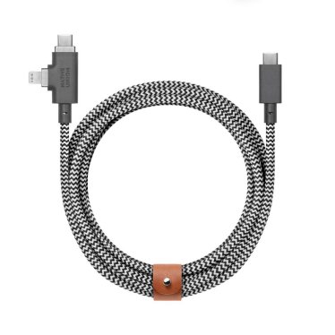 Native Union Belt Cable Duo Pro - 240W - USB-C to USB-C/Lightning - 2.4m - Zebra