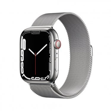 [Open Box] Apple Watch S7 + Cellular - Steel - 45mm - Silver - Silver Milanese Loop