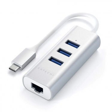 Satechi USB-C 3 Port USB 3.0 & Ethernet Hub - Silver