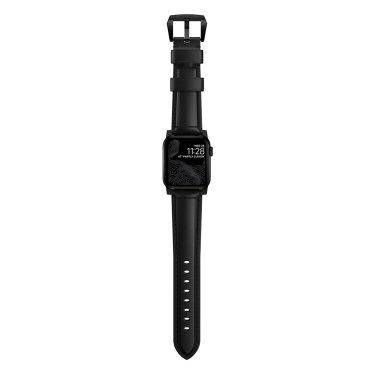 Nomad Traditioneel Apple Watch Bandje 42mm / 44mm - Zwart met zwarte gesp