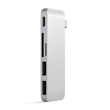!Satechi USB-C - Passthrough Hub (2x USB-A, USB-C power, Micro SD & SD) - Silver