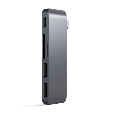 !Satechi USB-C - Passthrough Hub (2x USB-A, USB-C power, Micro SD & SD) - Space Gray