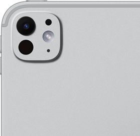 iPad Pro, achteraanzicht, kleur zilver, pro-camerasysteem met lens met vijf elementen en adaptieve True Tone Flash