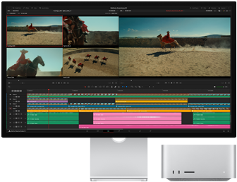 Een film wordt gemonteerd met Mac Studio en Studio Display