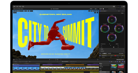 MacBook Air met op het scherm een video die wordt bewerkt om de prestaties van de M5‑chip te laten zien