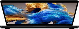 Deels geopende MacBook Pro met een kleurrijk scherm