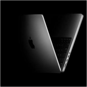 MacBook Pro in de vorm van een V, verwijzend naar de M5-chip