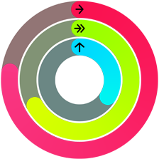 Rode, groene en blauwe Activiteit-ringen die staan voor de doelen voor bewegen, trainen en staan in de Activiteit-app